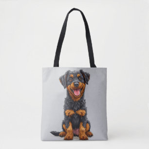Happy Illustration of a Black and Tan Dog Tote Bag