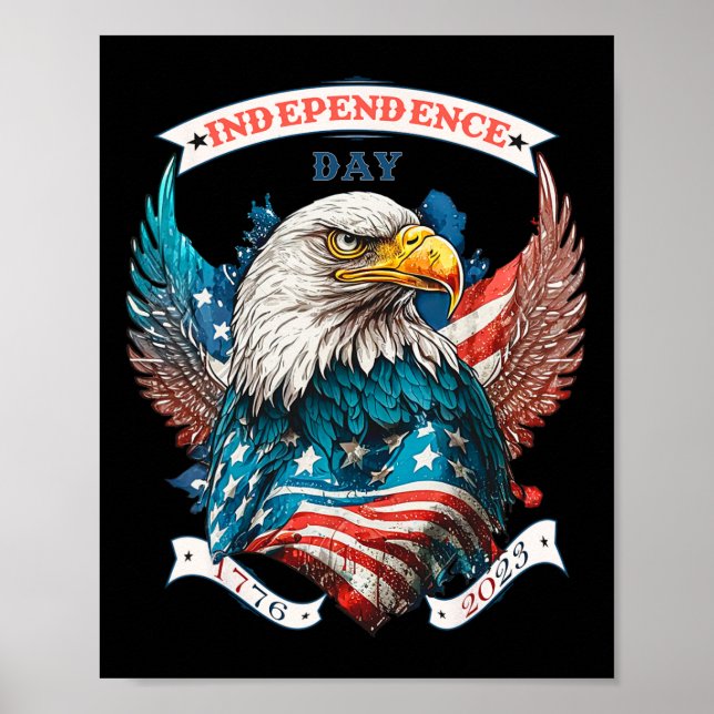 Happy Independence Day American Eagle And Usa Flag Poster (Front)