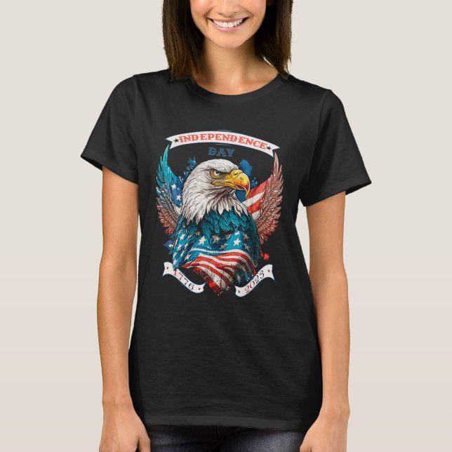 Happy Independence Day American Eagle And Usa Flag T-Shirt (Front)