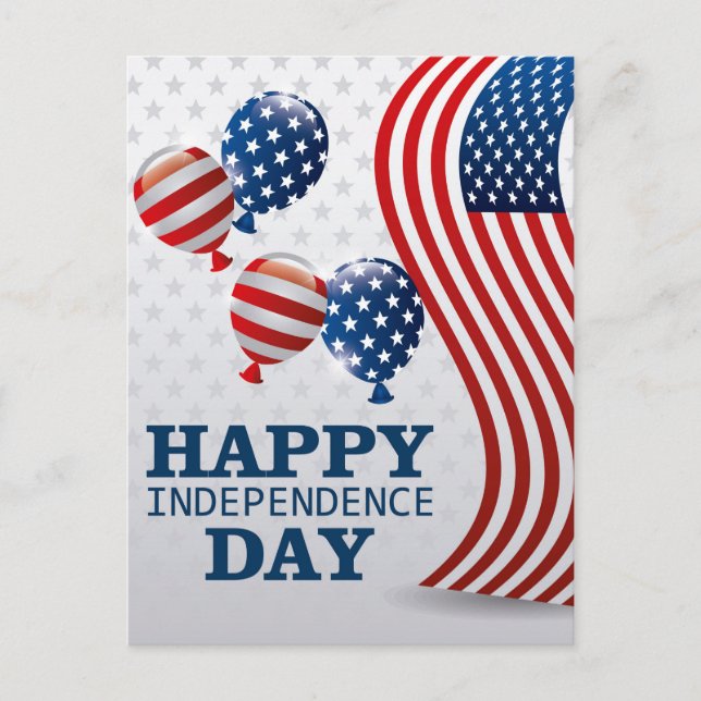 Happy Independence Day American Flag and Balloons Postcard (Front)