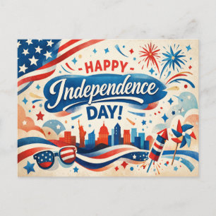 Happy Independence Day Americana Celebration Holiday Postcard
