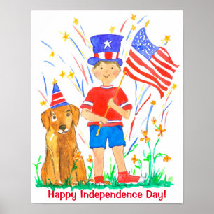 Happy Independence Day Boy Dog Poster