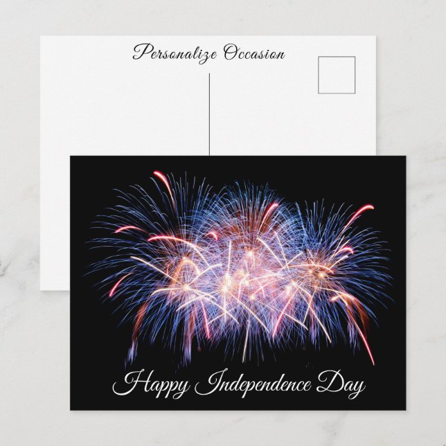 Happy Independence Day Colourful Fireworks Display Holiday Postcard (Front/Back)