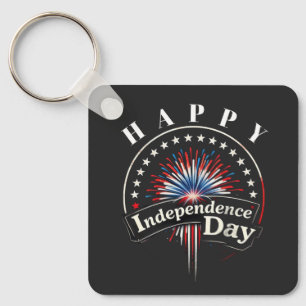"HAPPY Independence Day" Fireworks and Stars  Key Ring