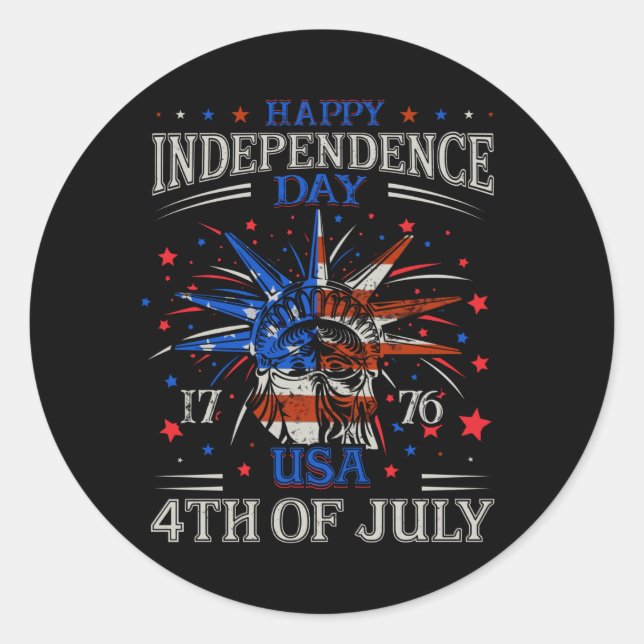 Happy Independence Day Patriotic US Flag 4th July Classic Round Sticker (Front)