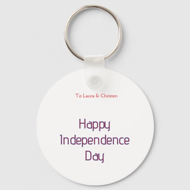 happy independence day red blue name date simple key ring (Front)