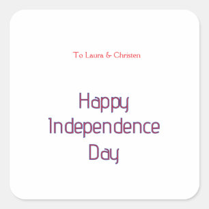 happy independence day red blue name date simple square sticker