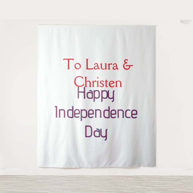 happy independence day red blue name date simple tapestry (Front)