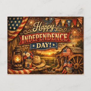 Happy Independence Day Rustic Country Barn Holiday Postcard