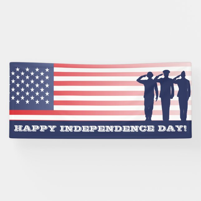 Happy Independence day saluting miliatary USA flag Banner (Horizontal)
