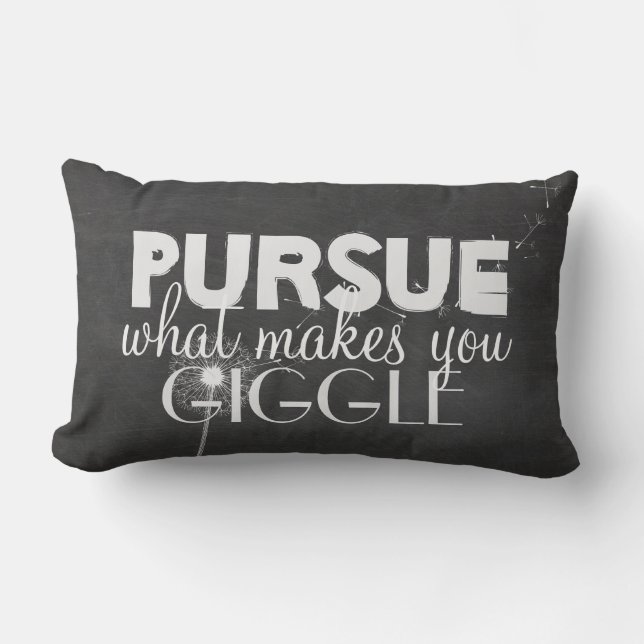 happy inspirational quote on chalkboard lumbar cushion (Front)
