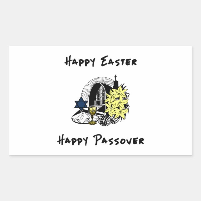 Happy Interfaith Easter and Passover Rectangular Sticker (Front)