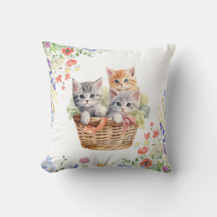 Happy International Cat Day Watercolor Wildflower Cushion