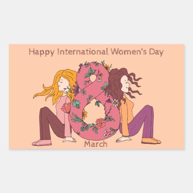 Happy International Women's Day (8 March) Rectangular Sticker (Front)