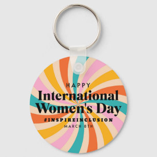 Happy International Women's Day   March 8th Button Key Ring