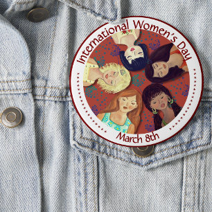 Happy International Women's Day Portrait Red 10 Cm Round Badge