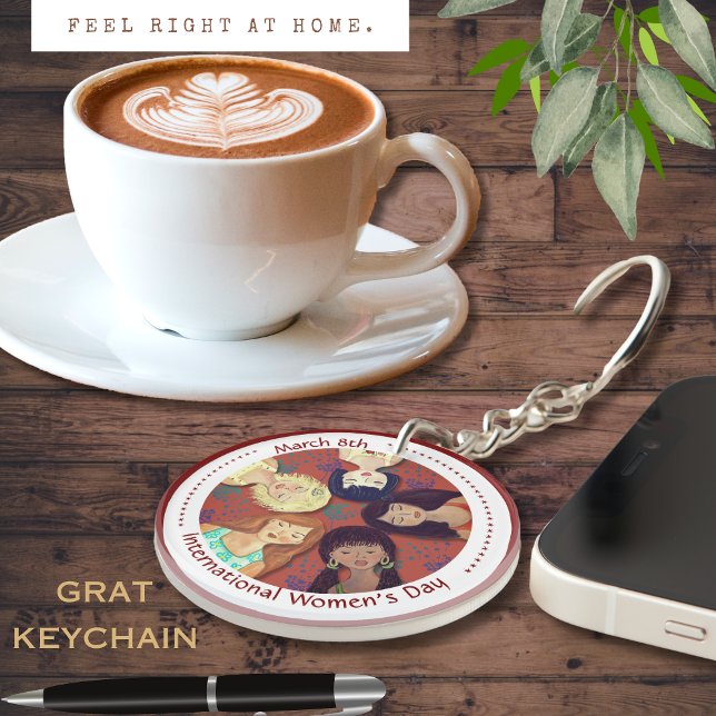 Happy International Women's Day Portrait Red Key Ring (Happy International Women's Day Portrait Red Keychain)