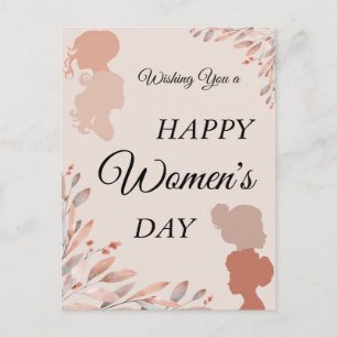 Happy International Women's Day Watercolor Foliage Postcard