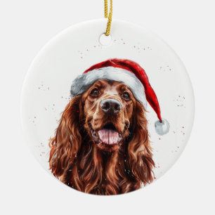 Happy Irish Setter Dog Christmas Personalized Ceramic Ornament