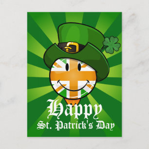 Happy irish Union Jack Flag in a Leprechaun Hat Postcard