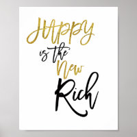 Happy Is The New Rich Quote Black/gold