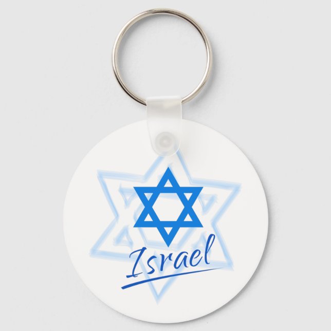 Happy Israel Independence Day Blue Star of David Key Ring (Front)