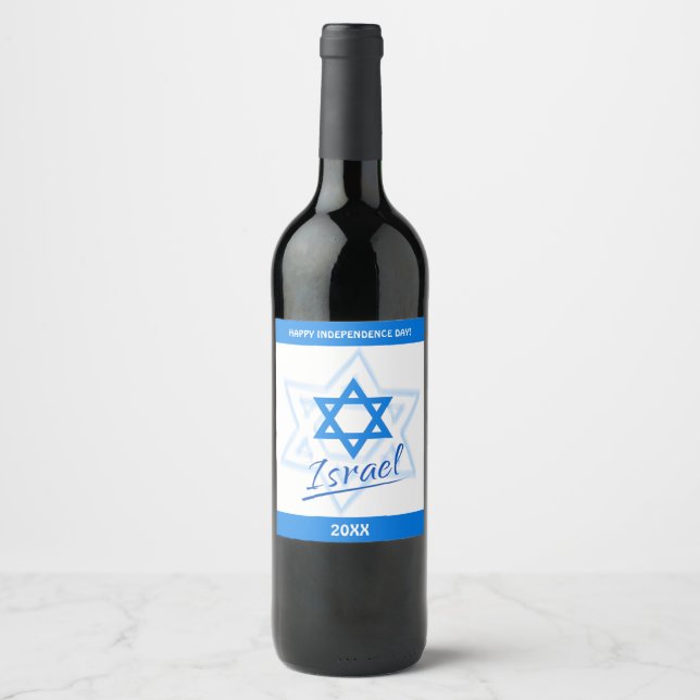 Happy Israel Independence Day Blue Star of David Wine Label (Front)