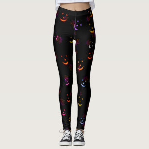 Happy Jack-o'-lantern Fall Leaves Vibrant Neon Hue Leggings
