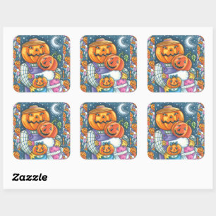 HAPPY JACK O LANTERN FAMILY, COLORFUL AND CUTE SQUARE STICKER