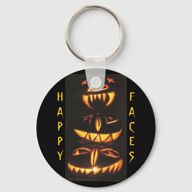 Happy Jack o'Lantern Faces Key Ring (Front)