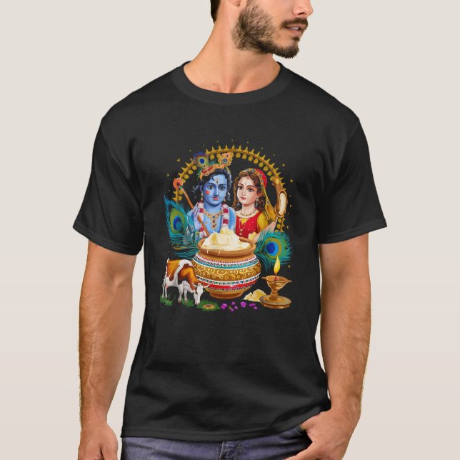 Happy Janmashtami Hinduism Hindu Holiday Radha Kri T-Shirt (Front)