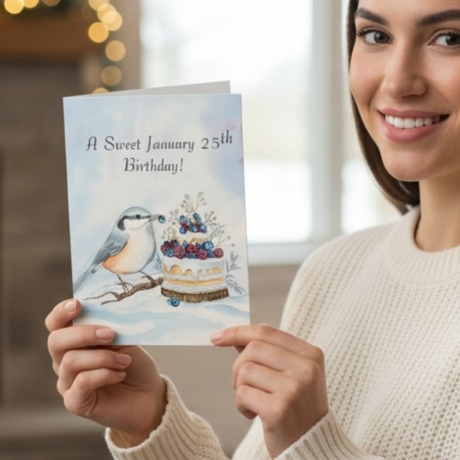 Happy January 25th Birthday Nuthatch Bird Card (Creator Uploaded)