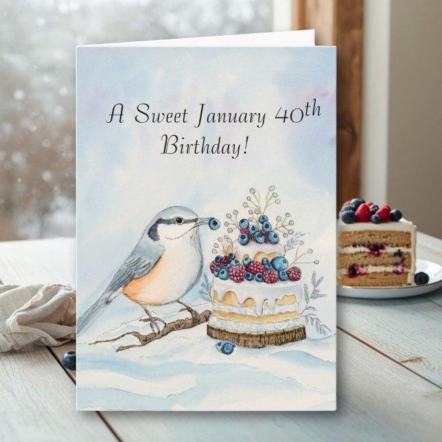 Happy January 40th Birthday Nuthatch Bird Card (Creator Uploaded)