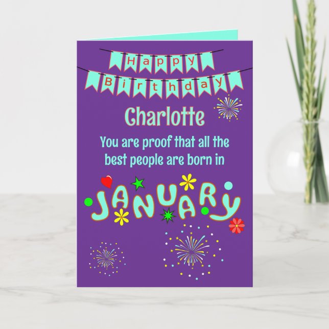 Happy January Birthday Folded Greeting Card (Front)