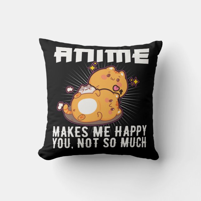 Happy Japanese Anime Lover Otaku Cute Cats Cushion (Front)