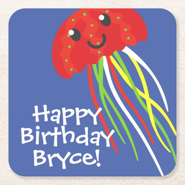 Happy Jellyfish Personalised Paper Coasters (Front)
