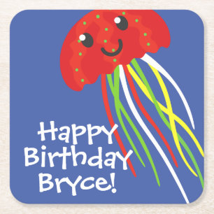 Happy Jellyfish Personalized Paper Coasters