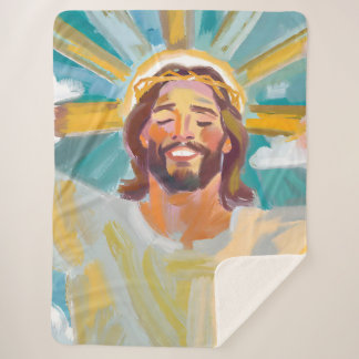 Happy Jesus with Crown of Thorns Sherpa Blanket