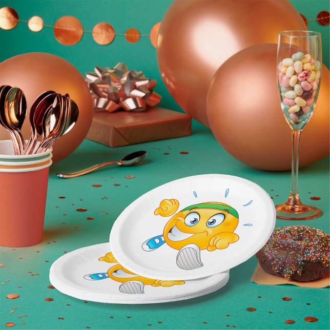 Happy Jogging Emoji Cartoon Runner Paper Plate (Creator Uploaded)