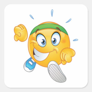 Happy Jogging Emoji Cartoon Runner Square Sticker