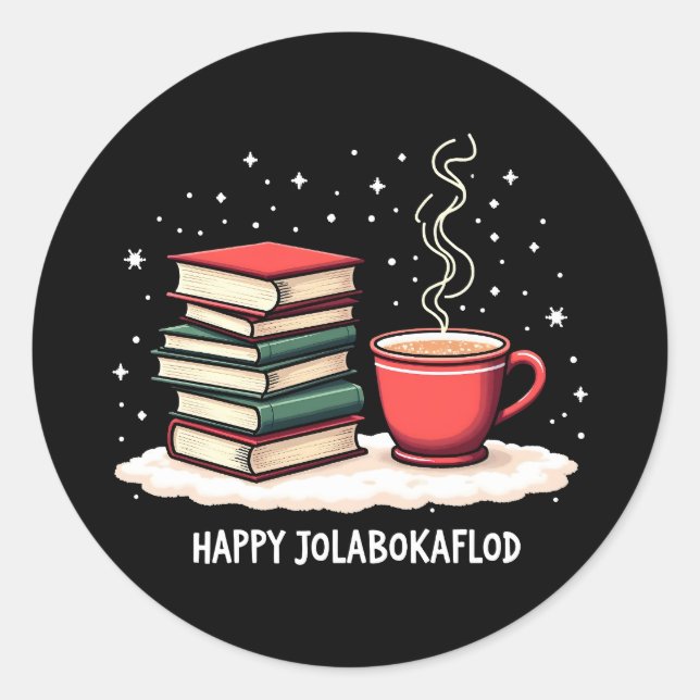 Happy Jolabokaflod Family Celebration Gift Classic Round Sticker (Front)