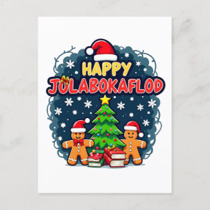 Happy Jolabokaflod Family Celebration Gift Holiday Postcard