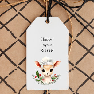Happy Joyous Free, Cute Deer Sober Christmas Gift Tags