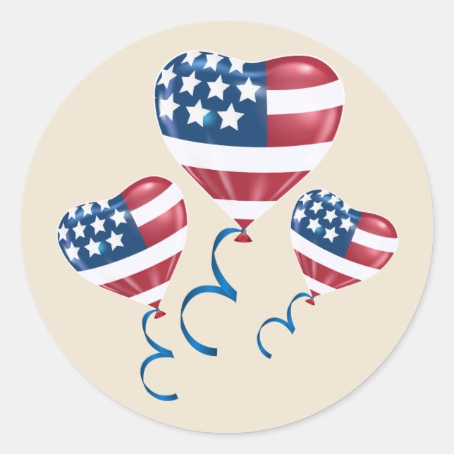 Happy July 4th heart balloons Classic Round Sticker (Front)