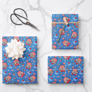 Happy July 4th I Love The USA Patriotic Gnome Wrapping Paper Sheet
