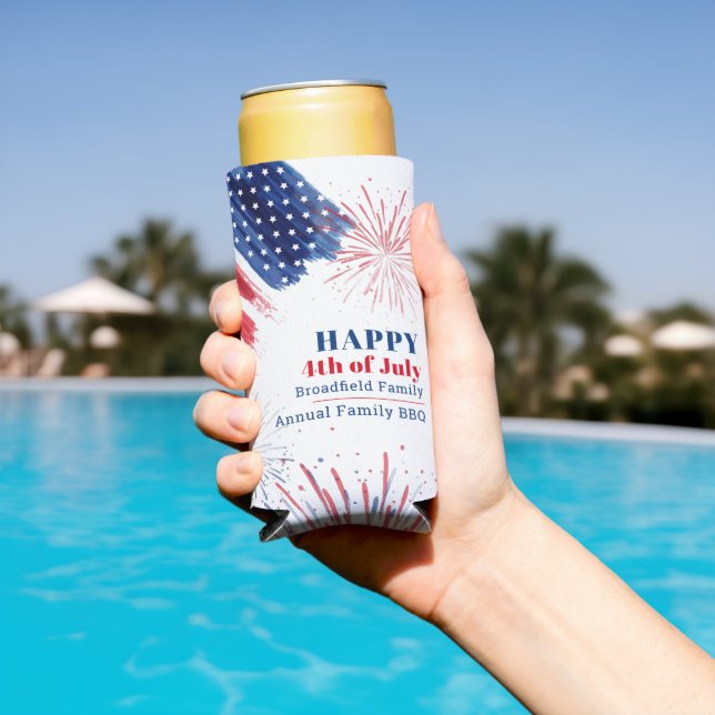 Happy July 4th Independence Day USA Family BBQ Seltzer Can Cooler (In Situ Pool)