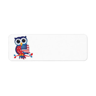 Happy July 4th owl return Address Label