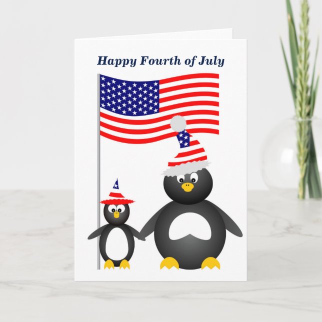 Happy July Fourth Penguins Card (Front)
