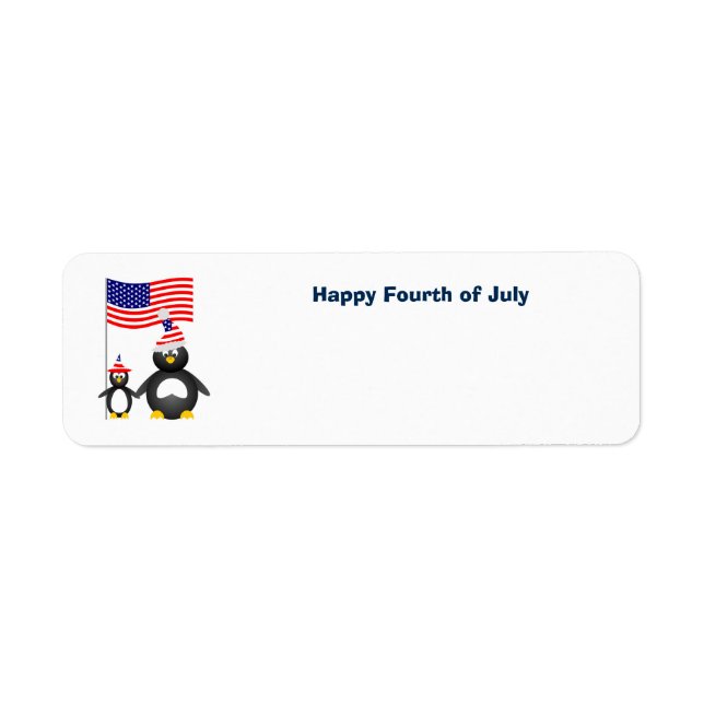 Happy July Fourth Penguins Return Address Label (Front)