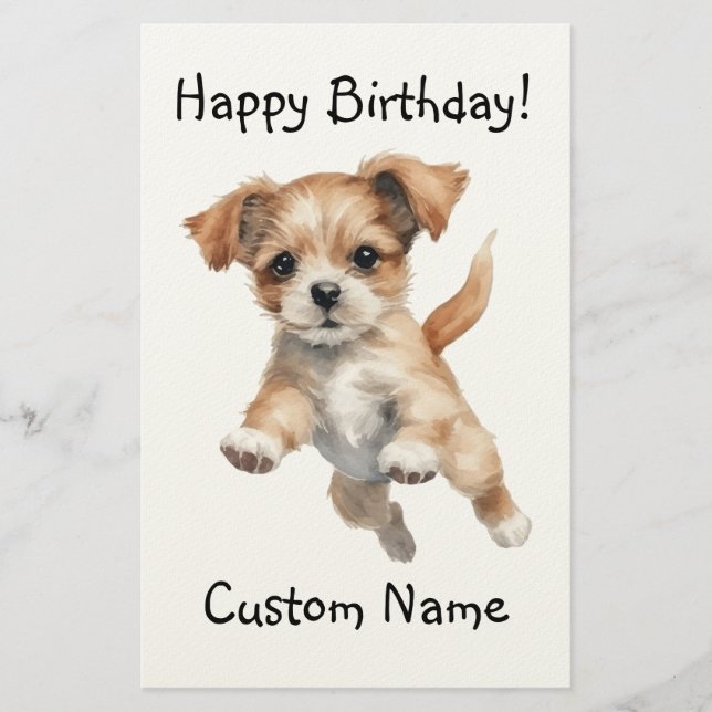 Happy Jumping Dog Art – Happy Birthday Gift Stationery (Front)